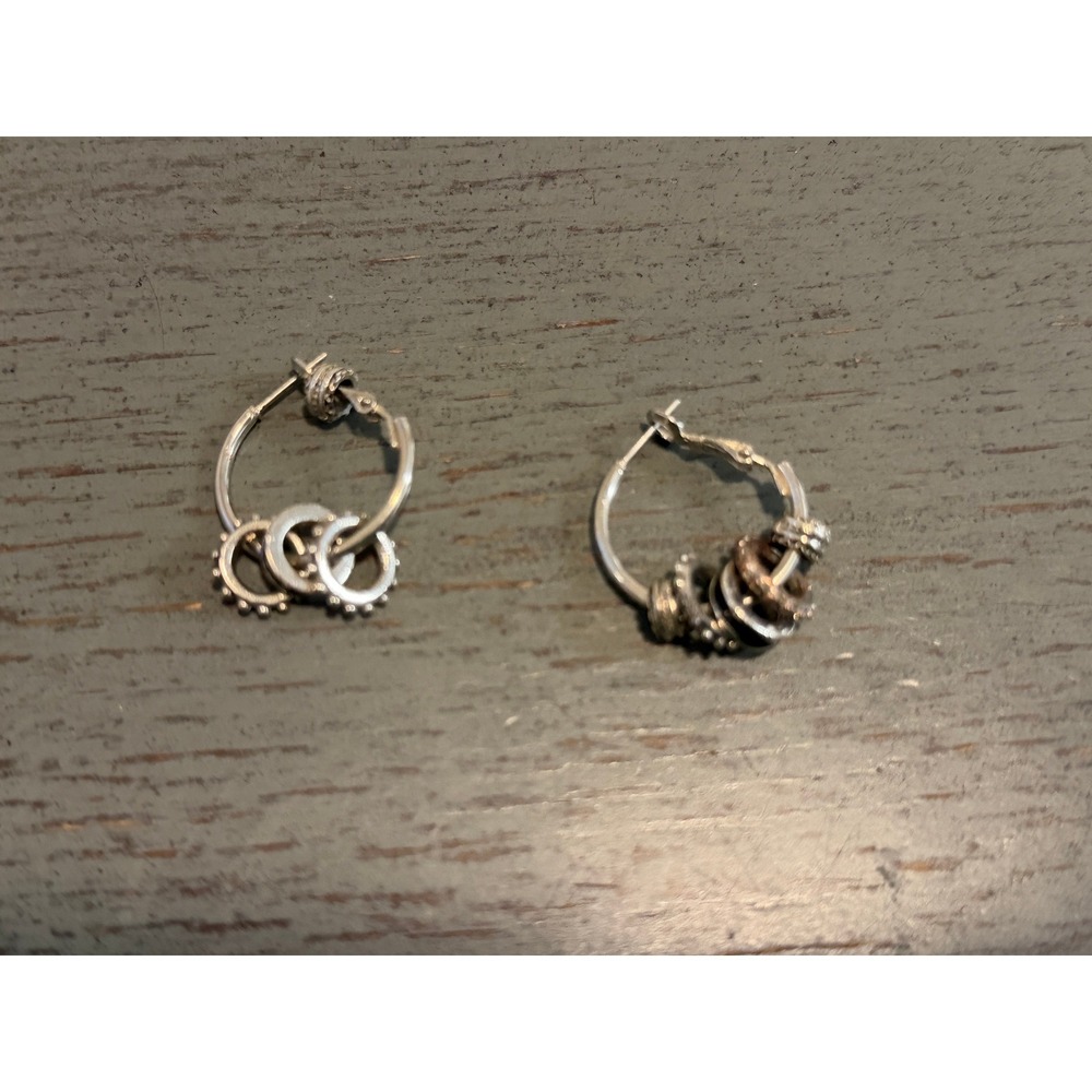 Silver Tone Multi Ring Charm Hoop Earrings Boho Stacked Dangle Latch Back